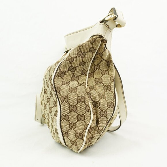 Vintage Gucci GG Supreme Abbey Shoulder Bag In Beige & White w/ Silver Hardware - Picture 3 of 14